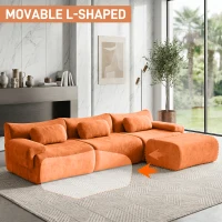 L-Shaped Compressed Sofa with High-Density Chenille Fabric and Supportive Backrests, Stylish Couch with Boneless Construction, 126"L x 68.5"W x 32"H, Orange(m-4)