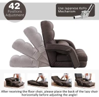 Cozy Floor Chair with 14 Adjustable Positions, Foldable Lazy Lounger for Home Offices and Gaming Rooms, 26.5"L x 22"W x 27"H, Brown(m-3)
