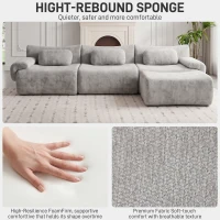 L-Shaped Compressed Sofa with High-Density Chenille Fabric and Supportive Backrests, Stylish Couch with Boneless Construction, 126"L x 68.5"W x 32"H, Gray(m-6)