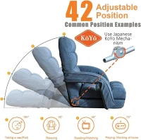 Cozy Floor Chair with 14 Adjustable Positions, Foldable Lazy Lounger for Home Offices and Gaming Rooms, 26.5"L x 22"W x 27"H, Blue(m-4)