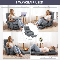 Cozy Floor Chair with 14 Adjustable Positions, Foldable Lazy Lounger for Home Offices and Gaming Rooms, 26.5"L x 22"W x 27"H, Gray(m-6)