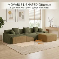 Modern Modular Compressed Sofa with Movable Ottoman, Memory-Foam Corner Couch for Apartments and Bedrooms, 118"L x 39.5"W x 29.5"H, Green(m-8)