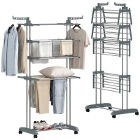 HOMCOM 5-Tier Clothes Drying Rack, Foldable Laundry Drying Rack with Wheels, Side Wings, Grey(m-13)