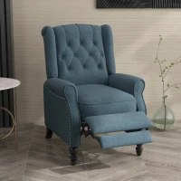 HOMCOM Wingback Reclining Chair with Footrest, Button Tufted Recliner Chair with Rolled Armrests for Living Room, Blue(m-1)