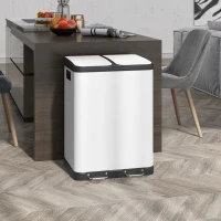 HOMCOM Kitchen Garbage Bin, 2 x 7.9 Gal (2 x 30 L) Trash Can, Soft-Close Garbage Can with Removable Inner Buckets, White(m-1)