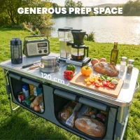 Outsunny Outdoor Aluminum Folding Picnic Table Height Adjustable with Storage Organizer BBQ Camping(m-5)