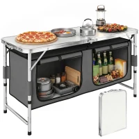 Outsunny Outdoor Aluminum Folding Picnic Table Height Adjustable with Storage Organizer BBQ Camping(m-2)