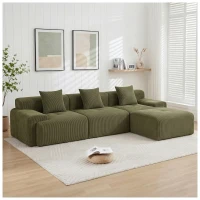 Modern Modular Compressed Sofa with Movable Ottoman, Memory-Foam Corner Couch for Apartments and Bedrooms, 118"L x 39.5"W x 29.5"H, Green(m-1)