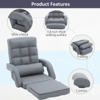 Cozy Floor Chair with 14 Adjustable Positions, Foldable Lazy Lounger for Home Offices and Gaming Rooms, 26.5"L x 22"W x 27"H, Gray(m-5)