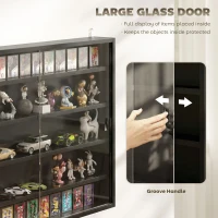HOMCOM 5-Tier Display Cabinet, Wall-Mounted Display Case with 2 Glass Doors and Adjustable Shelves, Jet Black(m-5)