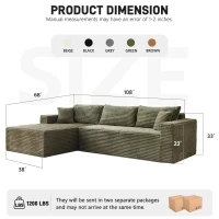 Cozy L-Shaped Compressed Sofa with 1400 lbs Weight Capacity and Cloud-Like Memory Foam, Spacious Couch for Big Families, 108"L x 68"W x 33"H, Green(m-2)