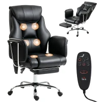 HOMCOM Massage Office Chair with 6 Points Vibration, Executive Desk Chair with High Back, PU Leather, Footrest, Black(m-1)
