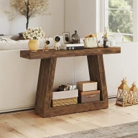 HOMCOM 55" Farmhouse Console Table, 2-Tier Entryway Table with Storage for Hallway, Living Room, Behind Couch, Rustic Brown(m-8)