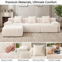 Modern Modular Compressed Sofa with Movable Ottoman, Memory-Foam Corner Couch for Apartments and Bedrooms, 118"L x 39.5"W x 29.5"H, Beige(m-4)