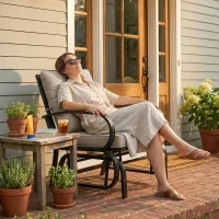 Outsunny Patio Glider, Outdoor Glider Chair with Cushions, Steel Frame, Curved Armrests, Beige(m-9)