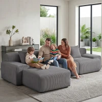 Modern Modular Compressed Sofa with Movable Ottoman, Memory-Foam Corner Couch for Apartments and Bedrooms, 118"L x 39.5"W x 29.5"H, Dark Gray(m-9)