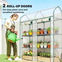 Outsunny 3 Tier Mini Greenhouse, Small Portable Greenhouse with 2 Roll-up Doors, 56.3" x 18.1" x 65", Clear(m-5)