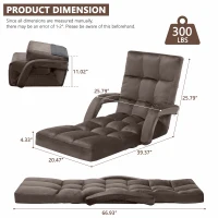 Folding Floor Chair with 14 Precision Adjustment Levels, Practical Floor Lounger for Reading, Gaming, or Relaxing, 20.5"L x 39.5"W x 25.5"H, Brown(m-3)