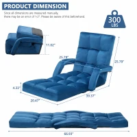 Folding Floor Chair with 14 Precision Adjustment Levels, Practical Floor Lounger for Reading, Gaming, or Relaxing, 20.5"L x 39.5"W x 25.5"H, Blue(m-3)