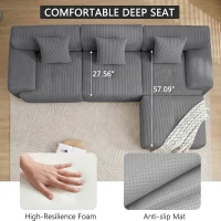 Modern Modular Compressed Sofa with Movable Ottoman, Memory-Foam Corner Couch for Apartments and Bedrooms, 118"L x 39.5"W x 29.5"H, Dark Gray(m-5)