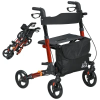 HOMCOM Rollator for Seniors with Seat, Back, Cane Holder, Aluminium Folding Rolling Walker with Adjustable Handle, Bag, Red(m-9)