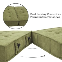 Versatile Modular Sofa Bed with Water-Resistant Velvet Fabric, Convertible Sleeper Couch for Living Rooms, 40" L x 40" W x 24.5" H, Olive Green(m-4)