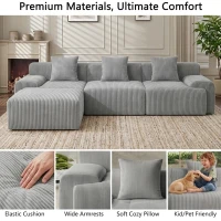 Modern Modular Compressed Sofa with Movable Ottoman, Memory-Foam Corner Couch for Apartments and Bedrooms, 118"L x 39.5"W x 29.5"H, Light Gray(m-4)