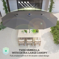 Outsunny 173" Double-Sided Sun Umbrella Garden Parasol Patio Sun Shade Outdoor with LED Solar Light, No Base Included, Dark Gre(m-7)