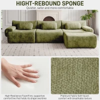 L-Shaped Compressed Sofa with High-Density Chenille Fabric and Supportive Backrests, Stylish Couch with Boneless Construction, 126"L x 68.5"W x 32"H, Green(m-6)