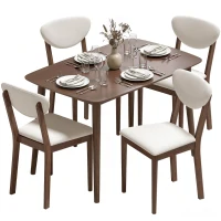 HOMCOM 5-Piece Dining Table Set for 4, Mid-Century Modern Kitchen Table and Chairs, Cream White(m-11)