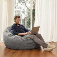 Soft Velvet Bean Bag Sofa with High-Resilience Foam, Cozy Lounge Chair for Living Rooms, 48" L x 36" W x 20" H, Antique Grey(m-3)