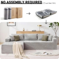 Cozy L-Shaped Compressed Sofa with 1400 lbs Weight Capacity and Cloud-Like Memory Foam, Spacious Couch for Big Families, 108"L x 68"W x 33"H, Gray(m-7)