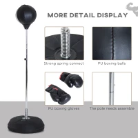 Soozier Boxing Bag with Stand, Freestanding Punching Bag with 49.6"-56.7" Adjustable Height, Fillable Base, Pump, Gloves, Black(m-7)