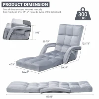 Folding Floor Chair with 14 Precision Adjustment Levels, Practical Floor Lounger for Reading, Gaming, or Relaxing, 20.5"L x 39.5"W x 25.5"H, Gray(m-3)