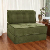 Versatile Modular Sofa Bed with Water-Resistant Velvet Fabric, Convertible Sleeper Couch for Living Rooms, 40" L x 40" W x 24.5" H, Olive Green(m-1)