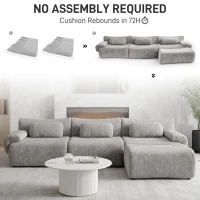 L-Shaped Compressed Sofa with High-Density Chenille Fabric and Supportive Backrests, Stylish Couch with Boneless Construction, 126"L x 68.5"W x 32"H, Gray(m-7)