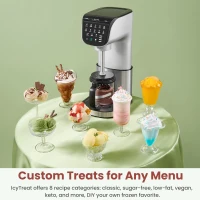 Automatic 11-in-1 Ice Cream Maker Machine with 3 Family Pints, Compact Frozen Dessert Maker for Home Kitchens, 12" L x 7.5" W x 17.5" H, Silver(m-5)