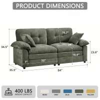 Modular Cloud Sofa with Soft Chenille Fabric, Cozy 2-Seater Couch for Apartments, Bedrooms, and Small Offices, 84"L x 35.5"W x 34.5"H, Green(m-2)
