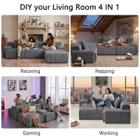 Modern Modular Compressed Sofa with Movable Ottoman, Memory-Foam Corner Couch for Apartments and Bedrooms, 118"L x 39.5"W x 29.5"H, Dark Gray(m-7)