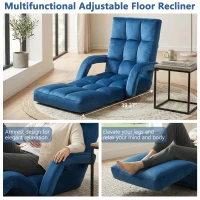 Folding Floor Chair with 14 Precision Adjustment Levels, Practical Floor Lounger for Reading, Gaming, or Relaxing, 20.5"L x 39.5"W x 25.5"H, Blue(m-6)