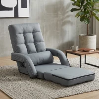 Cozy Floor Chair with 14 Adjustable Positions, Foldable Lazy Lounger for Home Offices and Gaming Rooms, 26.5"L x 22"W x 27"H, Gray(m-1)