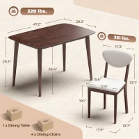 HOMCOM 5-Piece Dining Table Set for 4, Mid-Century Modern Kitchen Table and Chairs, Cream White(m-3)