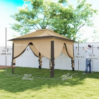 Outsunny 11' x 11' Pop Up Gazebo, Double Roof Foldable Height Adjustable Canopy Tent with Mesh Sidewalls, Carrying Bag, Beige(m-3)