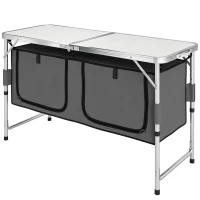 Outsunny Outdoor Aluminum Folding Picnic Table Height Adjustable with Storage Organizer BBQ Camping(m-11)