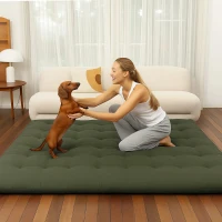 Comfortable 4-Inch Tatami Mattress with High-Resilience Foam, Breathable Floor Sleeping Pad for Bedrooms, 190.5L x 137W x 10H cm, Olive Green(m-3)