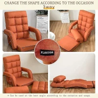 Cozy Floor Chair with 14 Adjustable Positions, Foldable Lazy Lounger for Home Offices and Gaming Rooms, 26.5"L x 22"W x 27"H, Orange(m-6)
