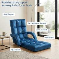 Folding Floor Chair with 14 Precision Adjustment Levels, Practical Floor Lounger for Reading, Gaming, or Relaxing, 20.5"L x 39.5"W x 25.5"H, Blue(m-7)