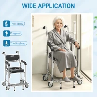 HOMCOM 3-in-1 Shower Commode Wheelchair, Transport Beside Commode Chair with Padded Seat for the Elderly, Disabled(m-7)