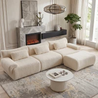 L-Shaped Compressed Sofa with High-Density Chenille Fabric and Supportive Backrests, Stylish Couch with Boneless Construction, 126"L x 68.5"W x 32"H, Beige(m-1)