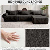 L-Shaped Compressed Sofa with High-Density Chenille Fabric and Supportive Backrests, Stylish Couch with Boneless Construction, 126"L x 68.5"W x 32"H, Black(m-6)